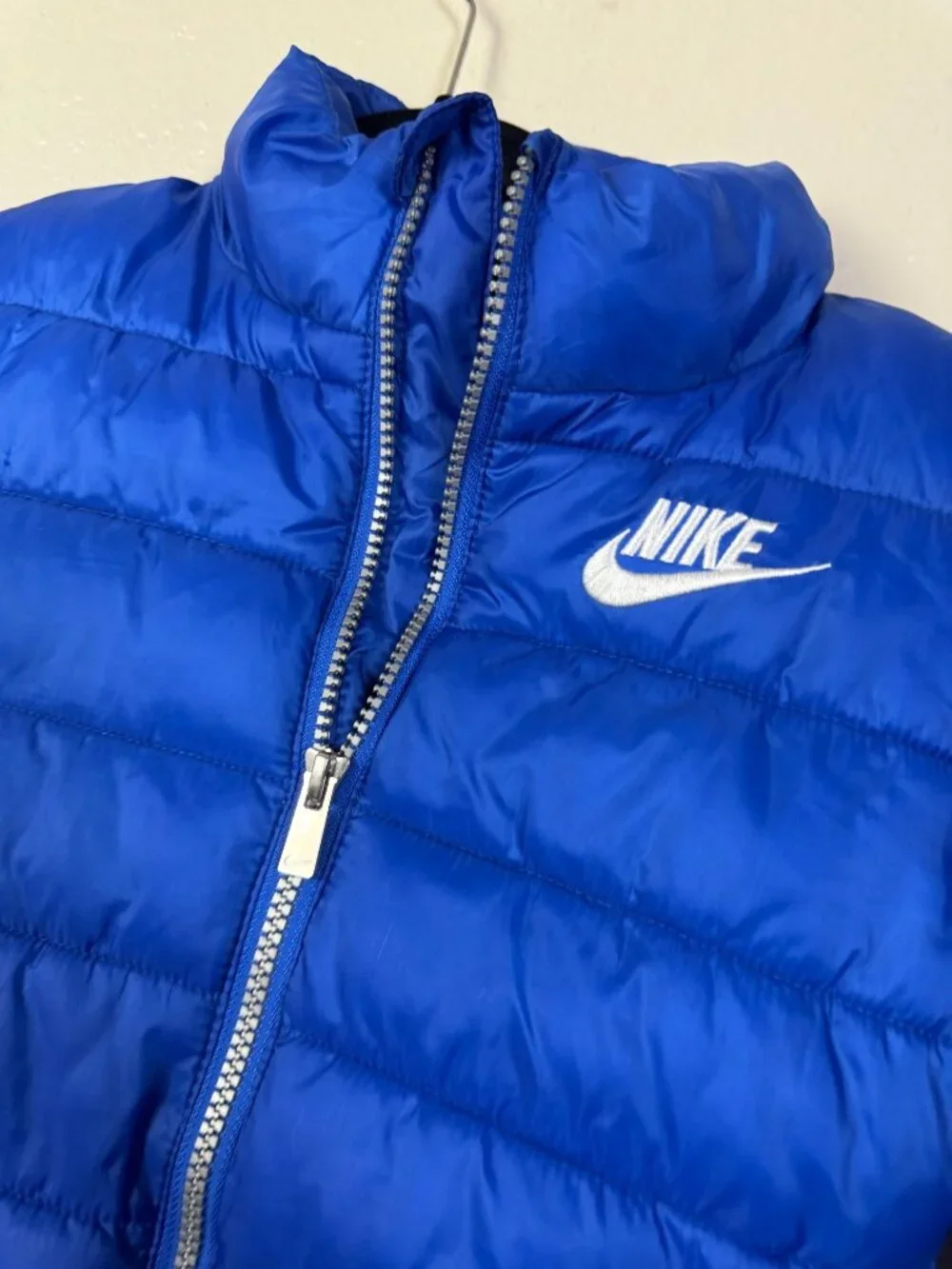 Nike Kid Blue Puffer Jacket Coat Smal 4-5T Fleece Lining Quilted Full Zip Winter